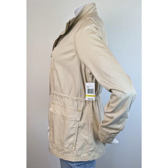 NEW Kensie Cotton Zip Jacket Pale Khaki Drawstring Waist Size Medium - Picture 5 of 8